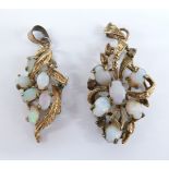 Two foliate pendants set with opal cabochons, length of longer 36mm