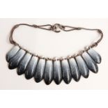 Max Chayat modernist necklace with hanging enamel on copper petals