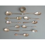 Quantity of hallmarked silver cutlery including a Victorian silver gilt spoon with cross finial,