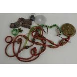 A collection of agate jewellery including pendants, jadeite, etc