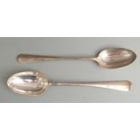 Pair of Edward VIII hallmarked silver Hanovarian rat tail pattern basting spoons, London 1908, maker