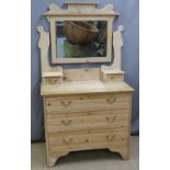 19thC pine dressing chest with swing mirror W91 x D43 x H163cm