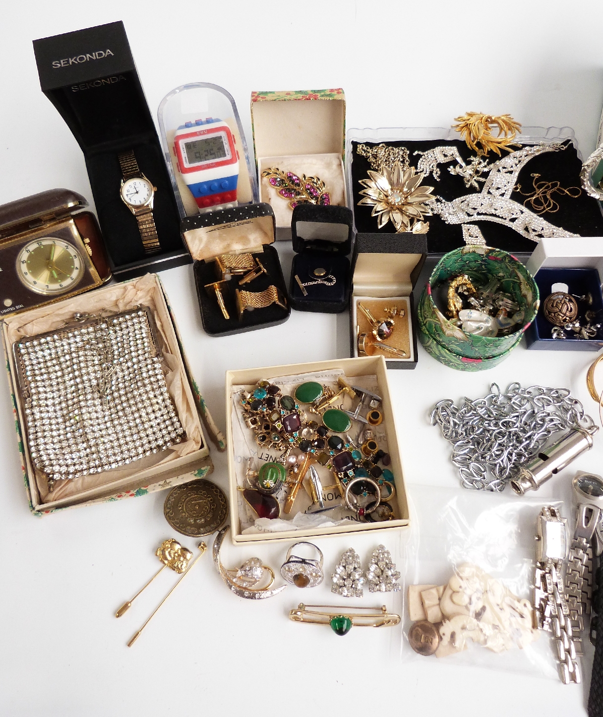 A collection of costume jewellery including brooches, watches, Sekonda watch, Miracle cufflinks, - Image 2 of 3