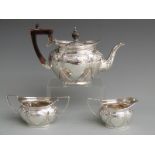 Edward VII hallmarked silver bachelor's teaset of Art Nouveau design, Sheffield 1904 maker George