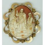 Victorian brooch set with a large cameo depicting a scene of a gentleman being blessed, 7.5 x 6.6cm