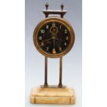 Late 19th/early 20thC gravity clock, the Arabic glass dial with painted numerals, in brass case