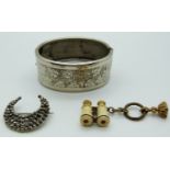 Victorian bangle, fob, Stanhope and a 19thC cut steel brooch