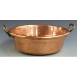 19thC twin handled copper jam pan, width 48cm