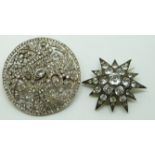 Georgian/ Victorian brooch set with foiled paste and another silver example