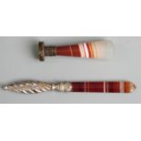Seal with banded agate handle, length 7cm , and a similar letter opener