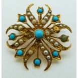 Edwardian pendant/ brooch set with seed pearls and turquoise