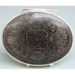 18th century silver mounted tortoiseshell and silver pique and stud work oval snuff box, width 82mm