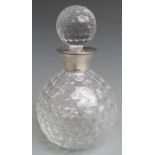 Modern hallmarked silver mounted novelty oversize golf ball decanter with cut glass dimples,