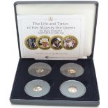 Heirloom Coins, 'The Life and Times of Her Majesty the Queen' coin set, comprising four 1g, 9ct gold