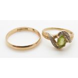 Two 9ct gold rings, one set with peridot and diamonds, 3.8g