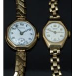 Two Vertex 9ct gold ladies wristwatches, one with inset subsidiary seconds dial, blued Breguet