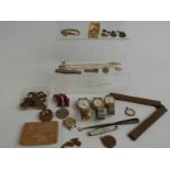 WWII war medals, silver cufflinks, life saving medal, Avia watch, cigarette cards, zircon ring etc