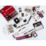 A collection of jewellery including silver earrings, brooches, 9ct gold and silver ring,