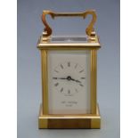 Late 20thC English brass carriage clock with W M Widdop to Roman enamel dial,  Breguet style hands