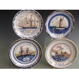Four Poole Pottery plates with maritime/ shipping decoration, diameter 27cm