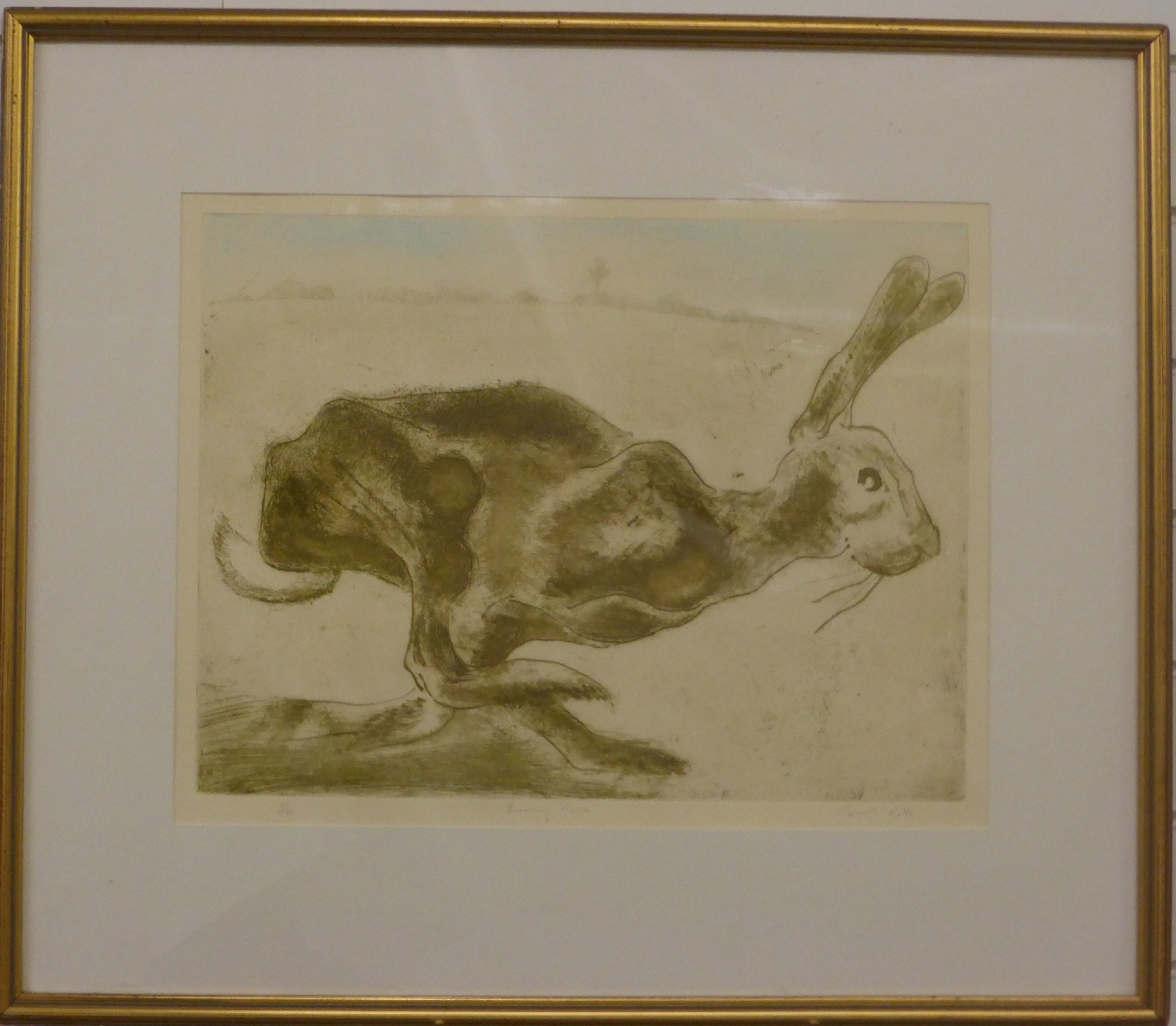 Sonia Rollo signed limited edition (47/100) print Running Hare, 40 x 52cm