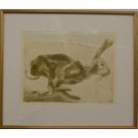 Sonia Rollo signed limited edition (47/100) print Running Hare, 40 x 52cm