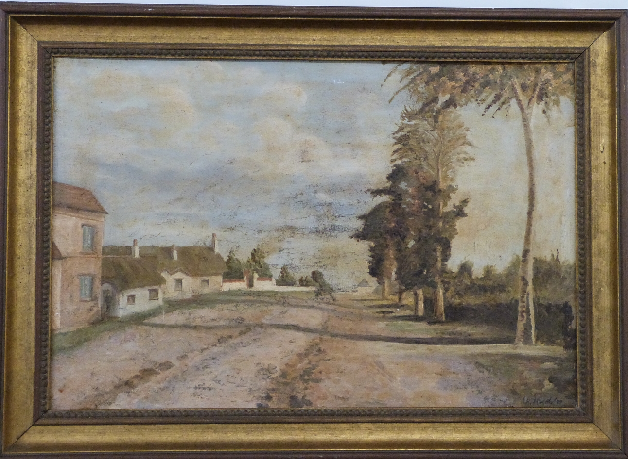 Oil on board French village scene, indistinctly signed possibly L H Hugh lower right, 49 x 74cm