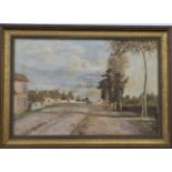 Oil on board French village scene, indistinctly signed possibly L H Hugh lower right, 49 x 74cm