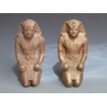 Pair of gilded figures of kneeling Egyptian figures, possibly alabaster, H24cm