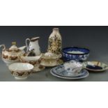 Collection of 18thC and later pottery and porcelain including an Italian apothecary bottle, 19thC