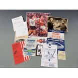 A collection of signed football memoribilia including Alan Hansen, Tom Ritchie, Tommy Ord and Tom