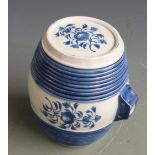 19thC pearlware spirit barrel, possibly Bristol / Poultney, H15cm