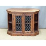 An Eastern hardwood cabinet with decorative ironwork doors, W85 x H63cm