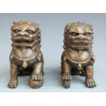 A pair of brass/ bronze Chinese Dogs of Fo, 10.5cm tall