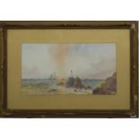 Ferneley Ramus (Irish 1868-1937) watercolour of a lighthouse, ships and rowing boat, signed and