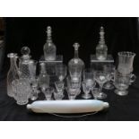 Twenty five pieces of Georgian and later clear cut glassware including decanters, tumblers,