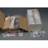 Boxes of loose stamps including Hong Kong, India and Sweden and a large quantity of GB pre and