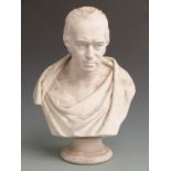 Wedgwood Parian ware bust of Watt designed by E.W.Wyon, impressed marks and date 1853 verso, H39cm