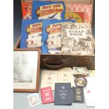 Vintage suitcase containing rugby related items from the 1950's to 1960's including scrapbooks of