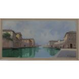 Aldo Muranigoni large oil on canvas Venetian canal scene, signed lower right, 60 x 120cm