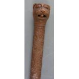 Burmese antique cane, the intricately carved shaft with figural lion head finial, L100cm