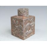 Chinese plated tea caddy decorated with dragons, H11.5cm