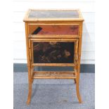 19th century bamboo and lacquer worktable with decoration of birds and flowers, having fold down