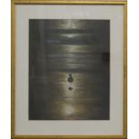 Pastel of a bird silhouetted against a moonlit beach, signed Bruce, 30 x 25cm