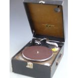 Columbia Grafanola portable wind up gramophone in black Rexine finish