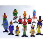 Eleven Murano and similar glass clowns, largest 35cm tall
