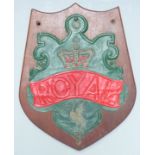 A 19thC painted copper fire mark insurance plaque for Royal Assurance/Insurance with script verso '