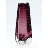 William Wilson for Whitefriars controlled bubble vase in aubergine, 24cm tall.