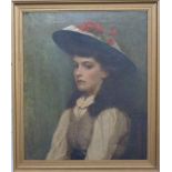 Late 19th/early 20thC oil on canvas young girl with flowers in her hat, indistinctly marked verso