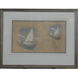 Colin Baxter watercolour on shipping chart of Cowes, Isle of Wight depicting sailing yachts, 23 x